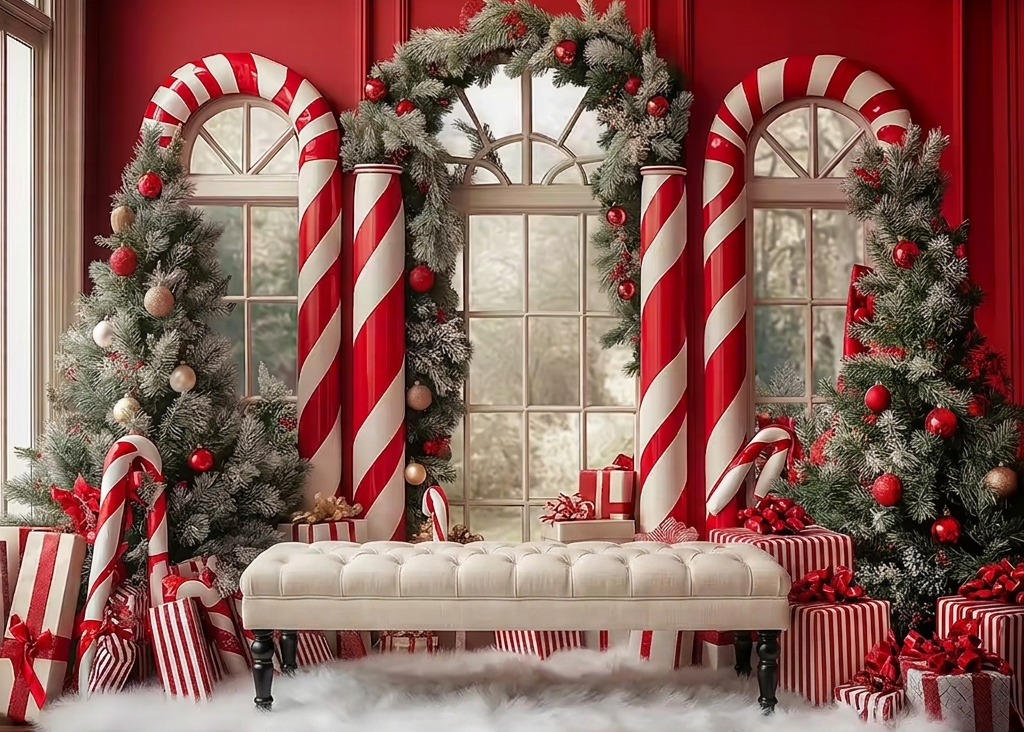 Christmas Cabin candy-themed photo set at Twin Lotus Production Brisbane